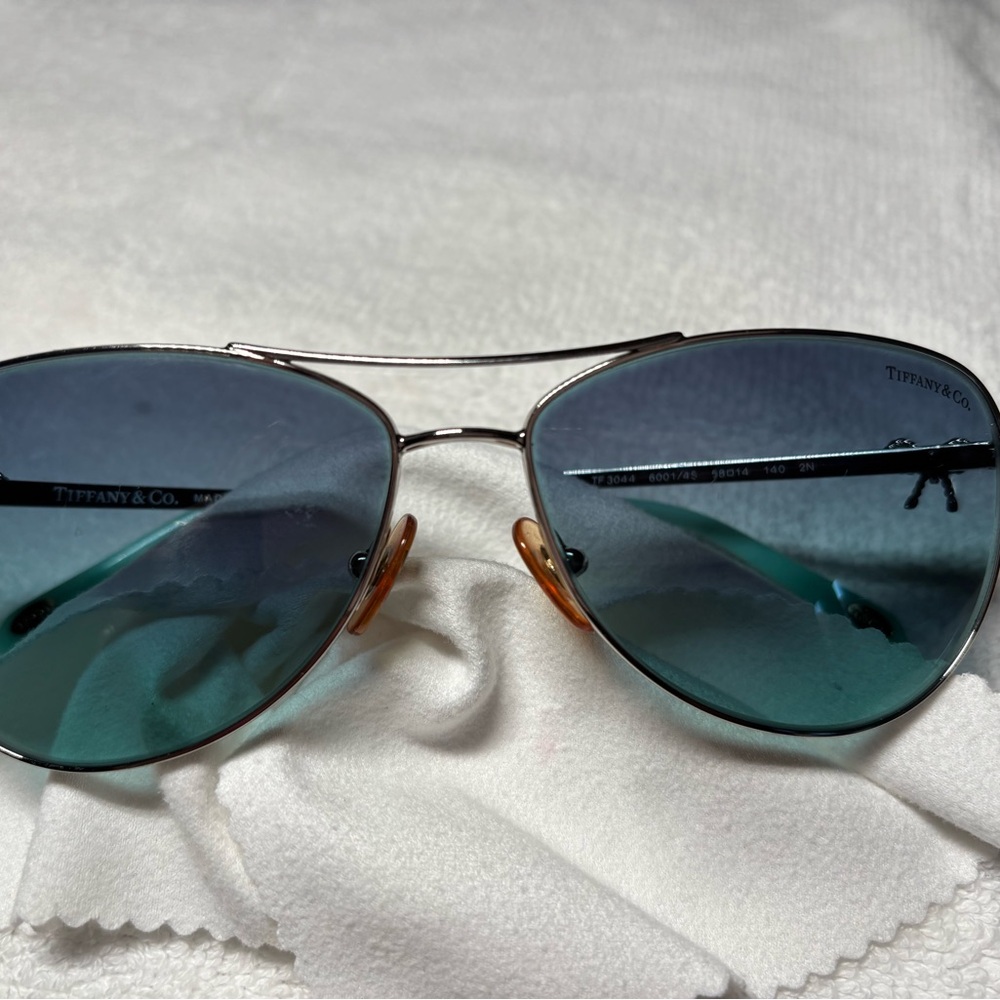 Tiffany & Co. Silver Frame Sunglasses with Blue Lenses
